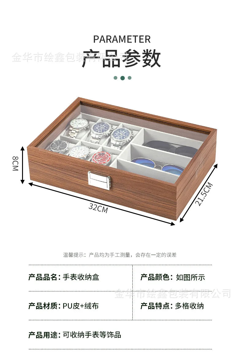 wooden watch storage and display box made of black walnut wood, multi-functional case for collecting watches, jewelry