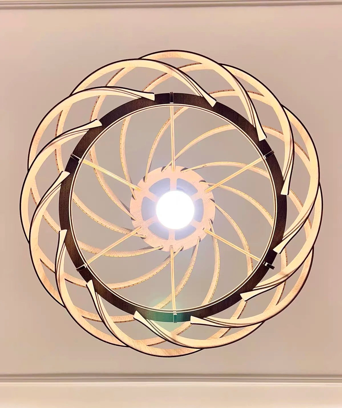 Wood Art Pendant Light, Modern Art Warm LED Decor Lamp for Dining Room Bedroom Bedside Ambient Lighting
