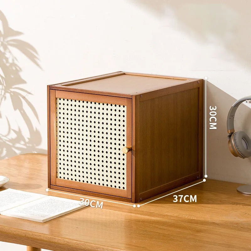 Bamboo Wood Grids Cabinet Stackable Household Storage Cabinet Floating Window Low Storage Box Bedside Cabinet For Bedroom Floor