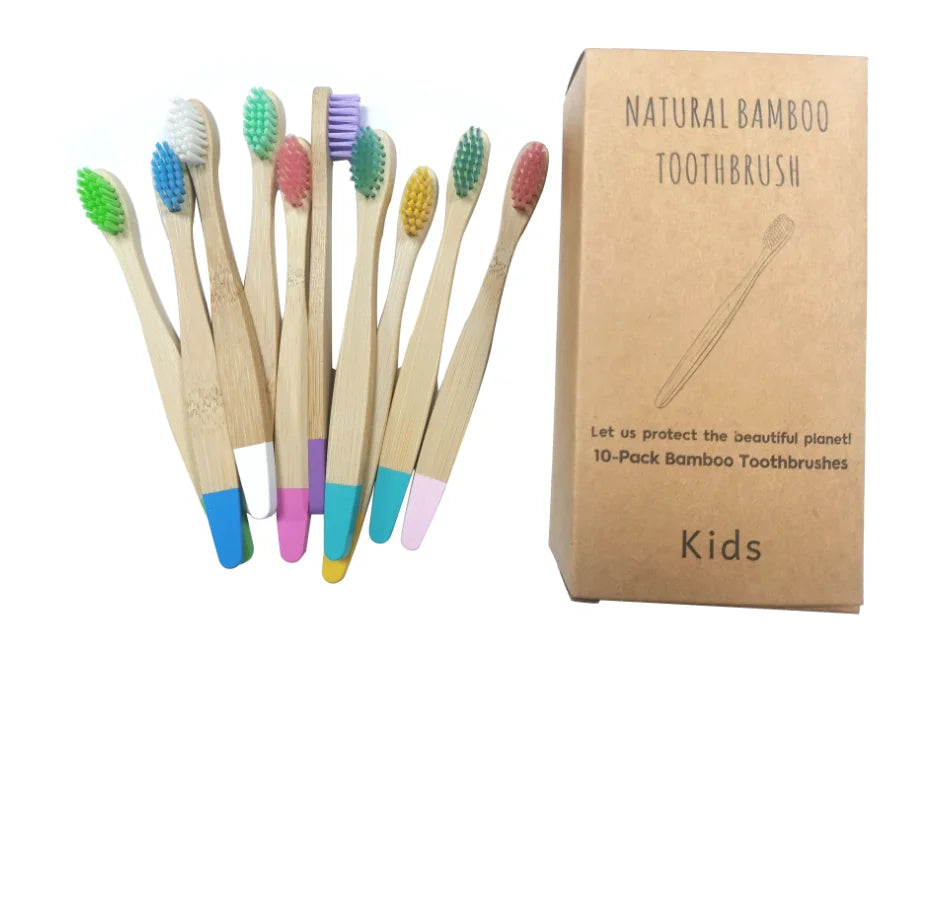 New Eco Organic Children's Bamboo Toothbrush, 4 Pack,Ten Colors Soft Fibre Bristles, 100% Biodegradable Handle Eco BPA Free