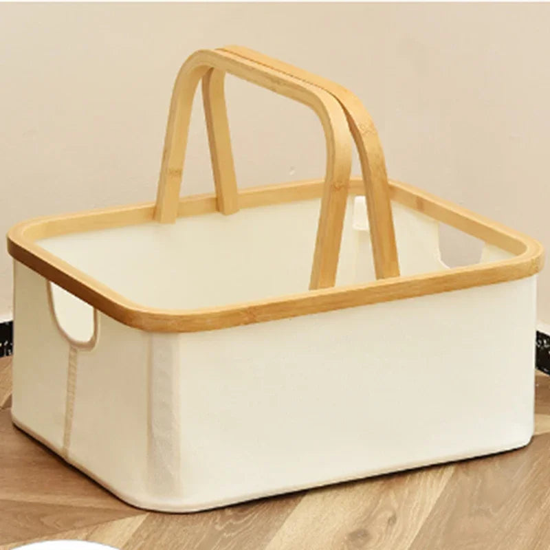Bamboo Handle Storage Basket Large Capacity Foldable Bathroom Toy Clothing Desktop Organiser Dormitory Dirty Clothes Basket