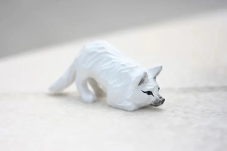 Modern Art Fox Wood Carving Ornaments Solid Wood Handicrafts Red White Foxes Home Decor Desk Decor Animal Figurine Statue