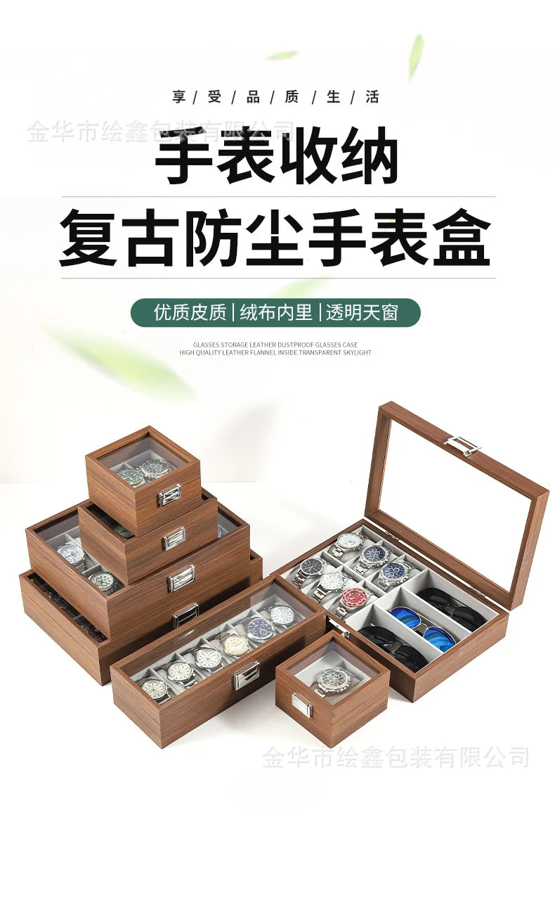 wooden watch storage and display box made of black walnut wood, multi-functional case for collecting watches, jewelry