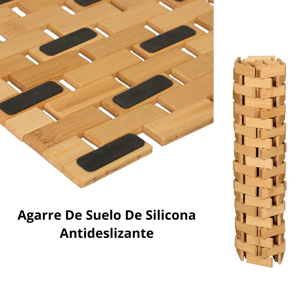 Bamboo Bath and Shower Mat – Rollable Wooden Slat Design with Non-Slip Base, Easy to Clean and Quick-Drying, Anti-Slip Bath Mat