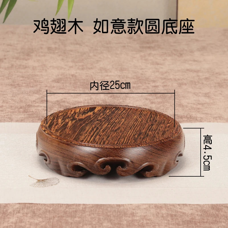 Chinese Solid Wood round Base Display Stand for Fish Tank Porcelain Teapots Buddha Figurines Valuable Craft Showcase