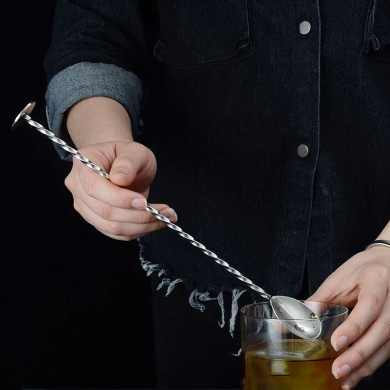 Stainless Steel Mixing Spoon Long Handle Stirring Spoon Drink Stirrers Cocktail Spoons Spiral Pattern Bar Cocktail Shaker Spoon