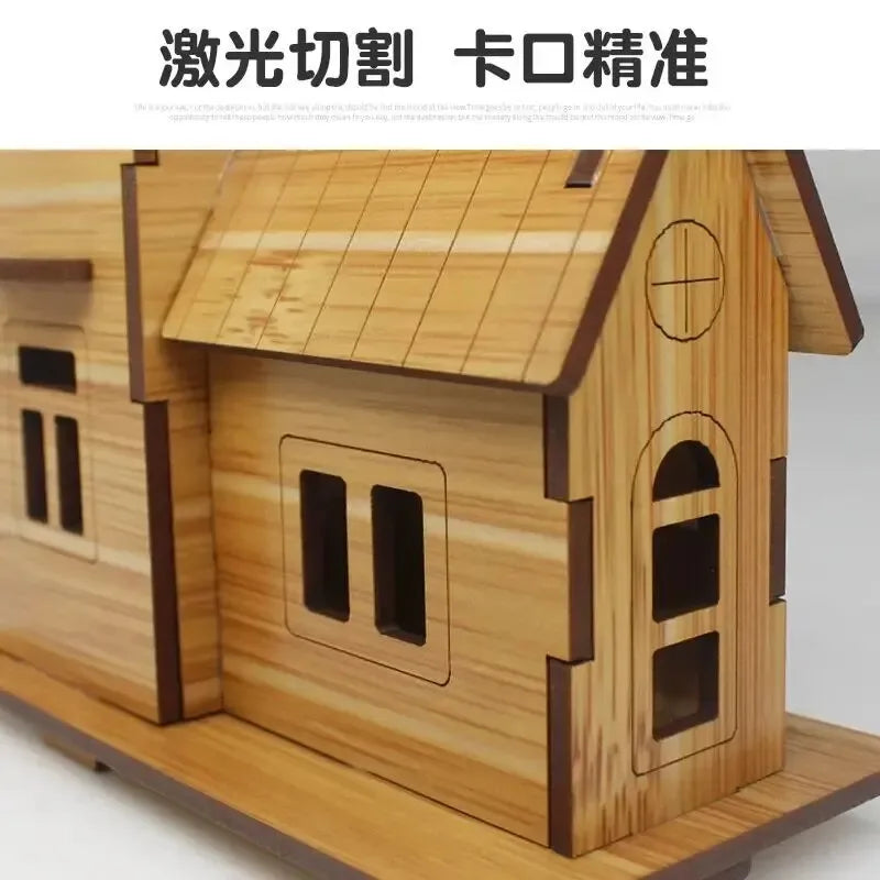 Wooden puzzle model, 3D building model, handmade DIY kit, cozy house, villa, ideal birthday gift for children and adults