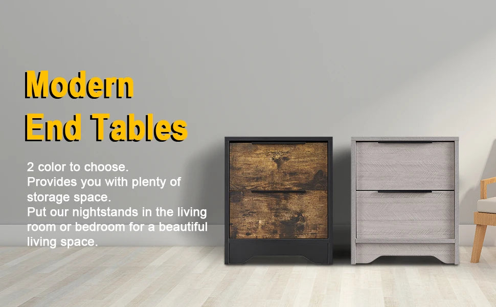 Wooden Board US-Oversea Stock Bedside Table Chest Customized Size Home Office Nightstand 2 Drawers Wooden Cabinet