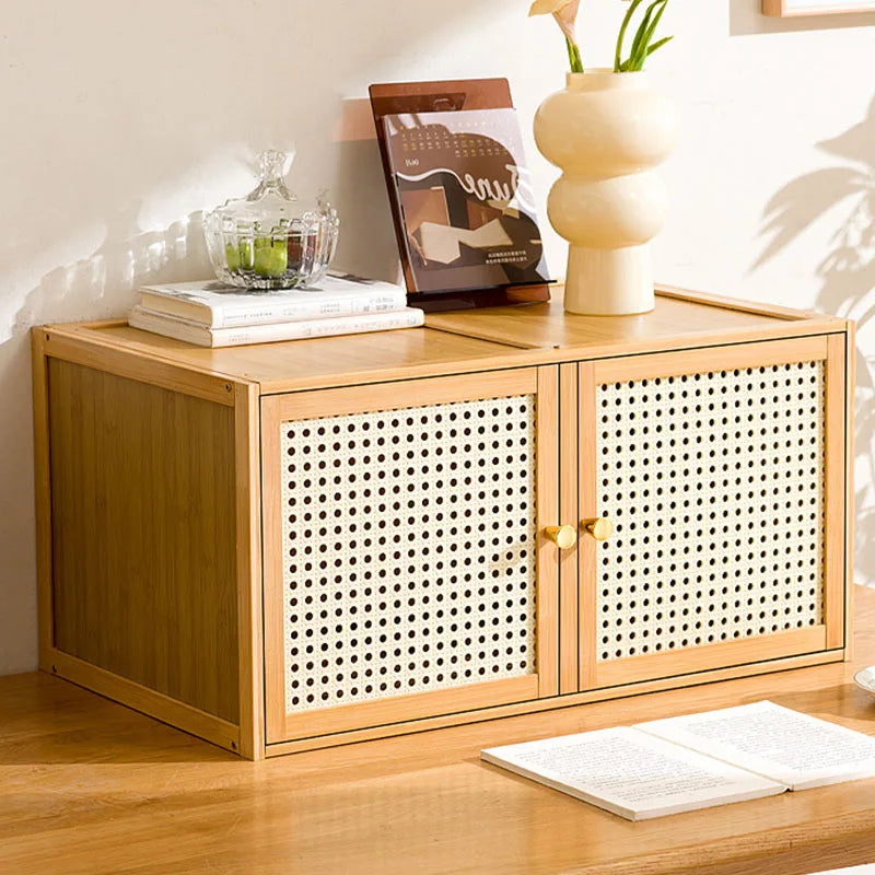 Bamboo Wood Grids Cabinet Stackable Household Storage Cabinet Floating Window Low Storage Box Bedside Cabinet For Bedroom Floor