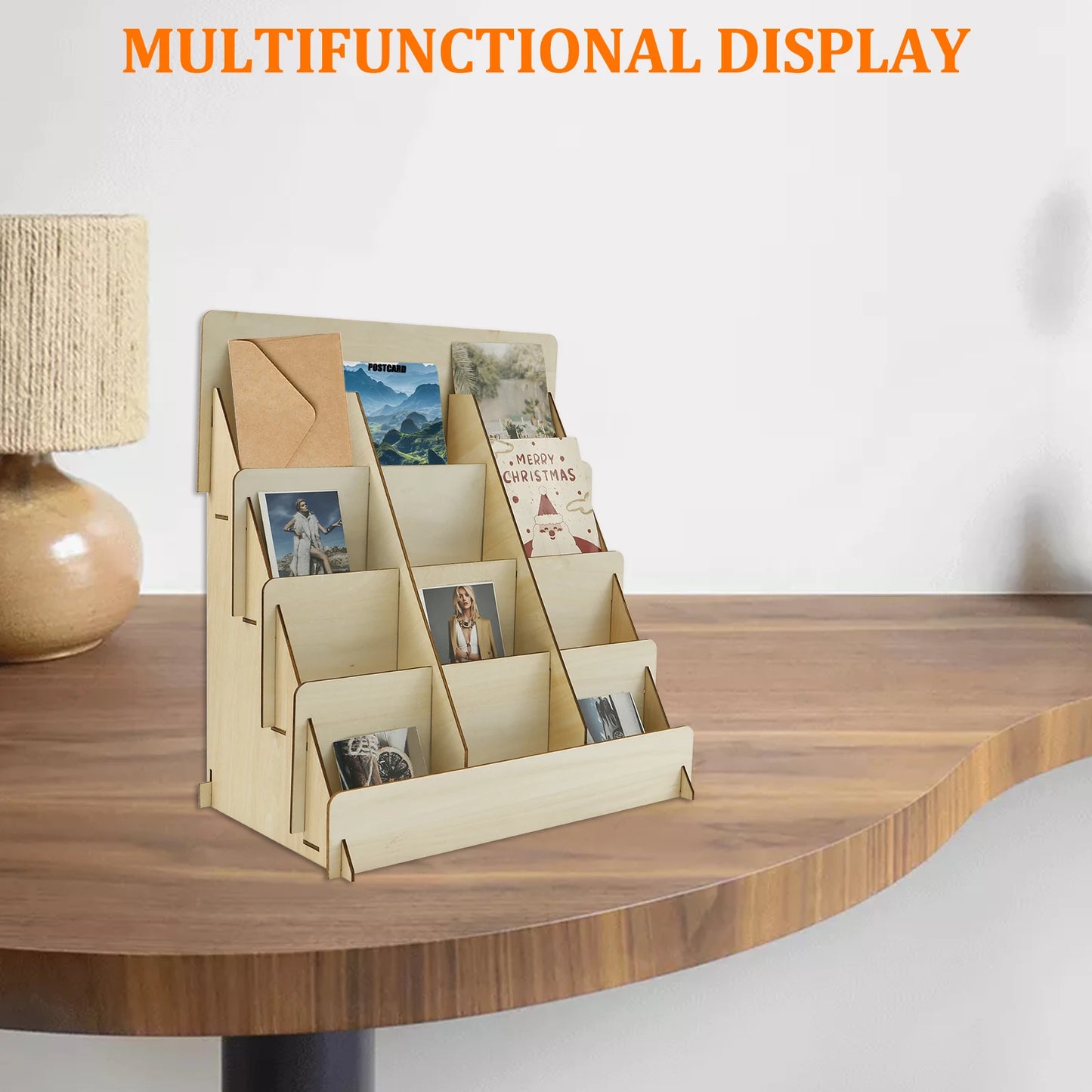 Wood 4 Tier Greeting Card Display Stand Large Capacity Easy to Assemble Wooden Sticker Display Rack Multipurpose Brochure Holder