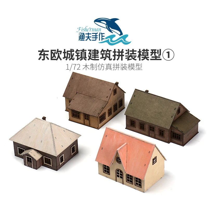 1/72 Wood Eastern European Towns Assemble Building Model Decoration DIY Handmade Architecture Scenes Toy