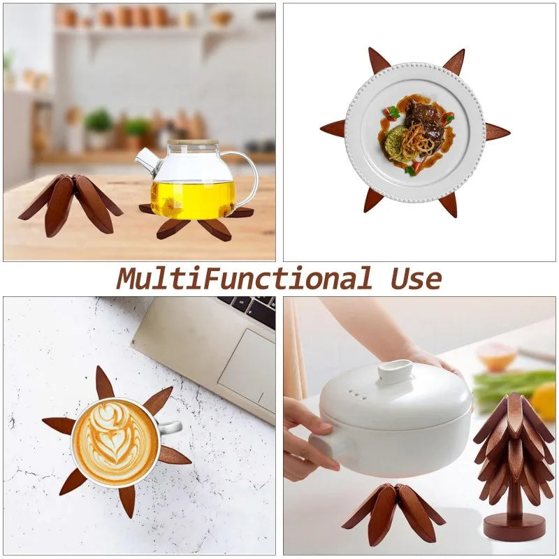 Tree Design Stand Bamboo Wooden Trivets Decorative Anti Scald Heat Resistant Table Mat Coaster Wood Placemats Pot