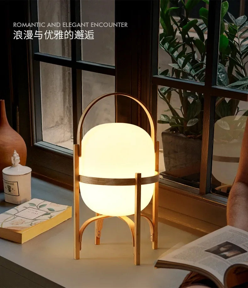 Wood Led Table Lamp Minimalist Glass Lampshade Study Bedroom Bedside Lamp Living Room Reading Home Deco Standing Lamp