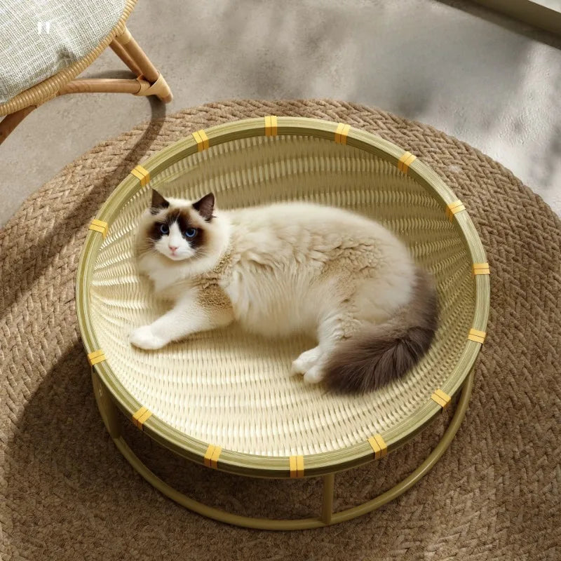 Bamboo Woven Cat Bed Moisture-proof Washable and Breathable Cats Beds and Furniture Wear Resistant Pet Products Cat Accessories