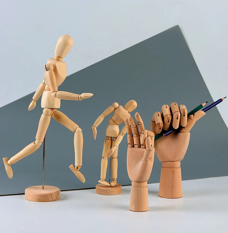Wooden Hand Man Wood Drawing Mannequin Rotatable Modle Artist Movable Limbs Human Male Miniatures Figurines Decoration Crafts