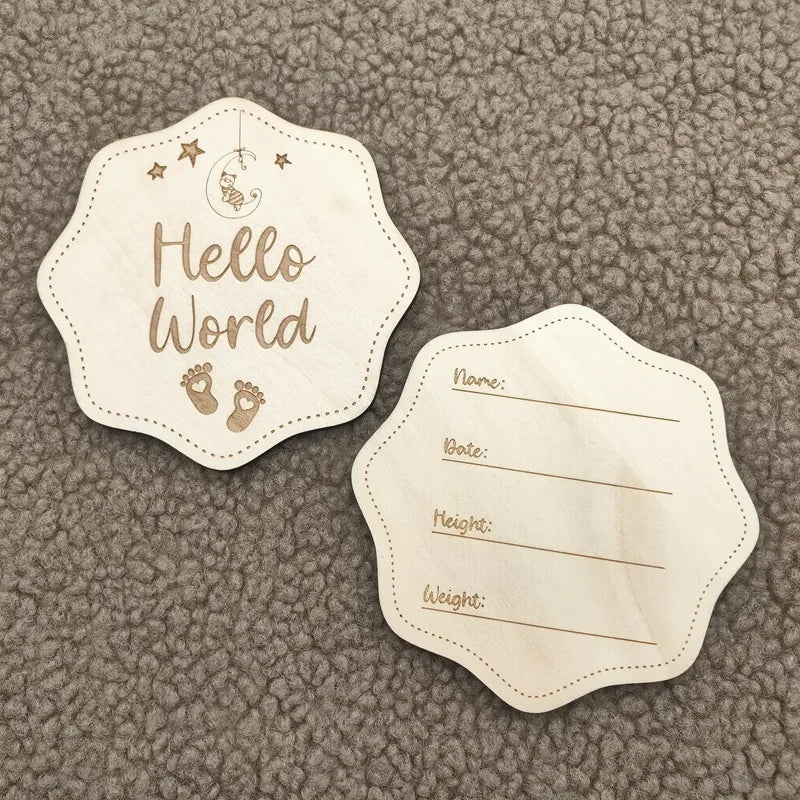 1Pieces Hello worldBaby Photography Props Wood Commemorative Wood Card Growth Milestone Wood Piece