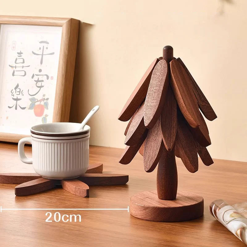 Tree Design Stand Bamboo Wooden Trivets Decorative Anti Scald Heat Resistant Table Mat Coaster Wood Placemats Pot