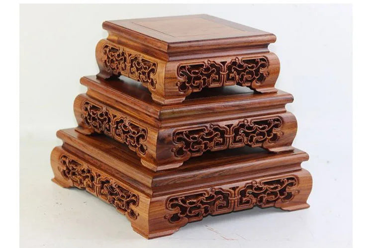 Top Wooden Pedestal Display Stand Coffee Tea Sets Miniature Base for Figurines Vases Flower Pots Incense Burner Home Decor