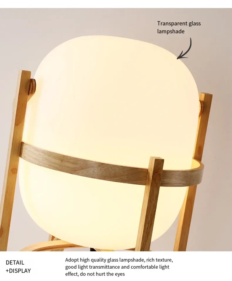 Wood Led Table Lamp Minimalist Glass Lampshade Study Bedroom Bedside Lamp Living Room Reading Home Deco Standing Lamp