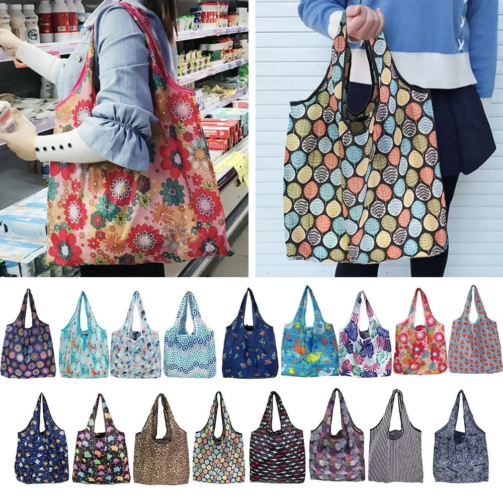 Large Foldable Reusable Eco Bag - Shoulder Shopping Tote Pouch for Grocery, Beach Toy Storage, Eco-friendly Package