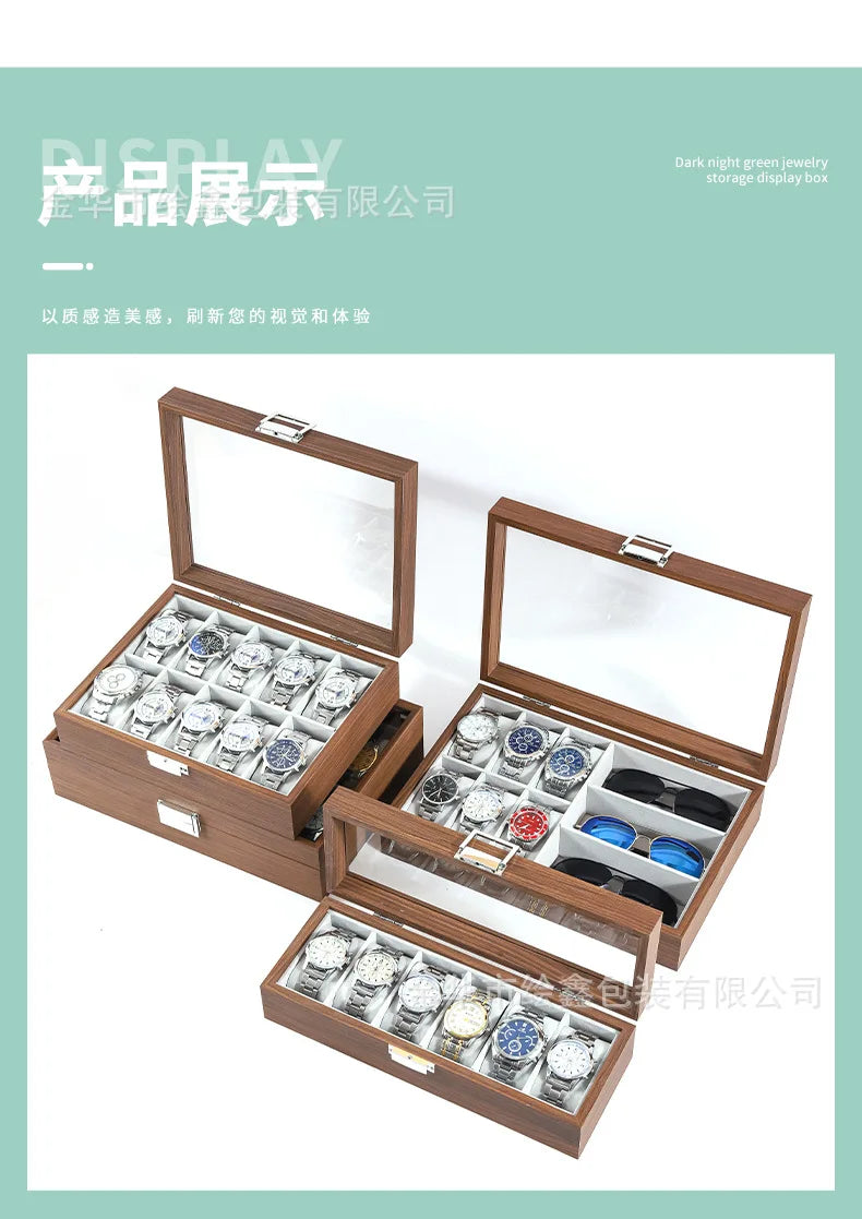 wooden watch storage and display box made of black walnut wood, multi-functional case for collecting watches, jewelry