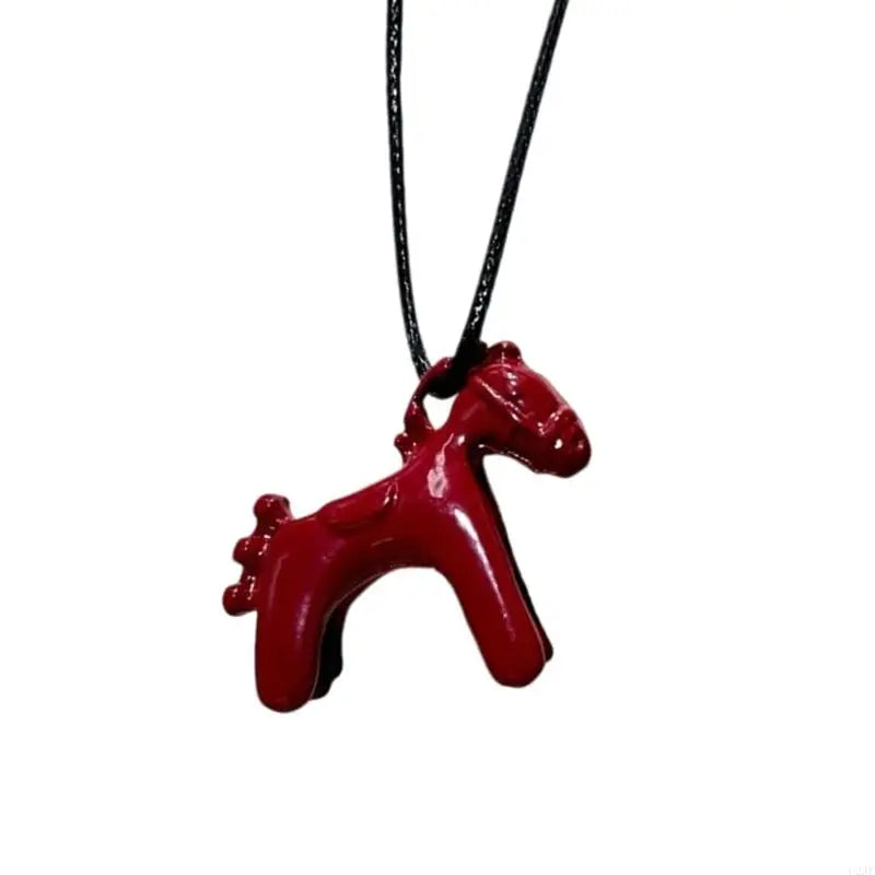 Artistic Enamel Coated Horse Charm Necklace With Intricate Craftsmanship Adjustable Length Cord For Daily Styling
