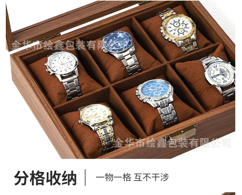 wooden watch storage and display box made of black walnut wood, multi-functional case for collecting watches, jewelry