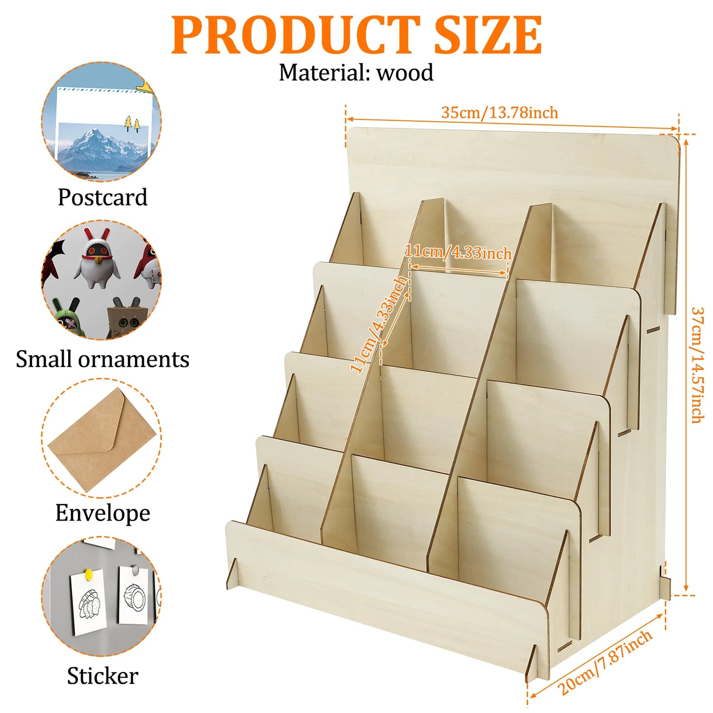 Wood 4 Tier Greeting Card Display Stand Large Capacity Easy to Assemble Wooden Sticker Display Rack Multipurpose Brochure Holder