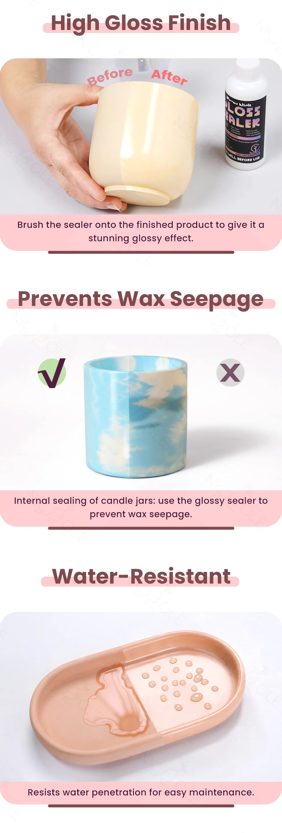 Glitter Acrylic Gloss Sealer Varnish Eco-friendly for Jesmonite Concrete Plaster Eco-friendly Acrylic Sealer Gloss Finish