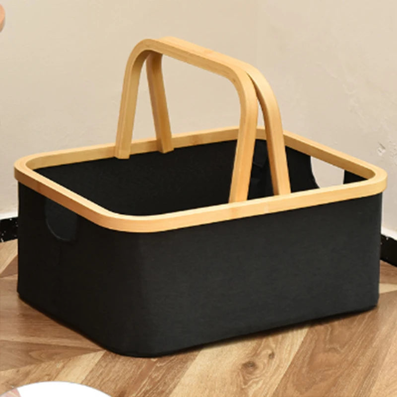 Bamboo Handle Storage Basket Large Capacity Foldable Bathroom Toy Clothing Desktop Organiser Dormitory Dirty Clothes Basket