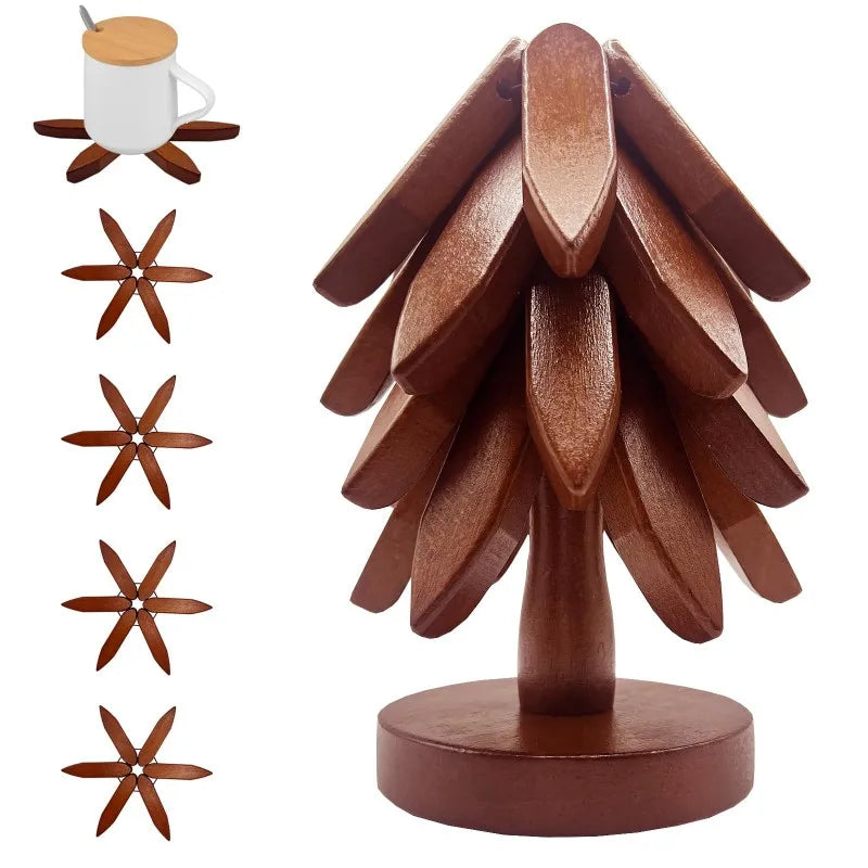 Tree Design Stand Bamboo Wooden Trivets Decorative Anti Scald Heat Resistant Table Mat Coaster Wood Placemats Pot