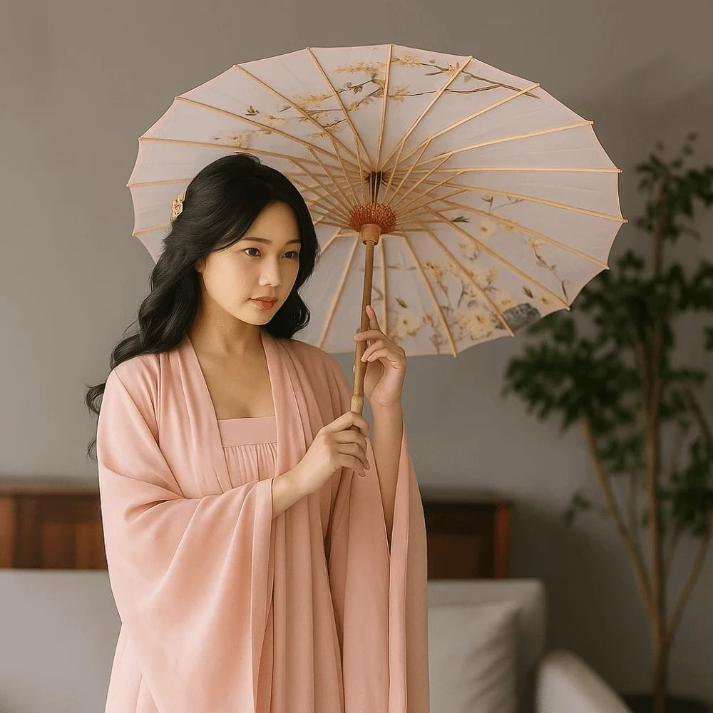 Bamboo Oil Paper Umbrella Chinese Style Handmade Hanfu Umbrella Rainproof Classical Ancient Dance Umbrella Photograph Prop