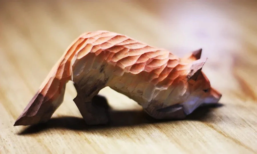 Modern Art Fox Wood Carving Ornaments Solid Wood Handicrafts Red White Foxes Home Decor Desk Decor Animal Figurine Statue