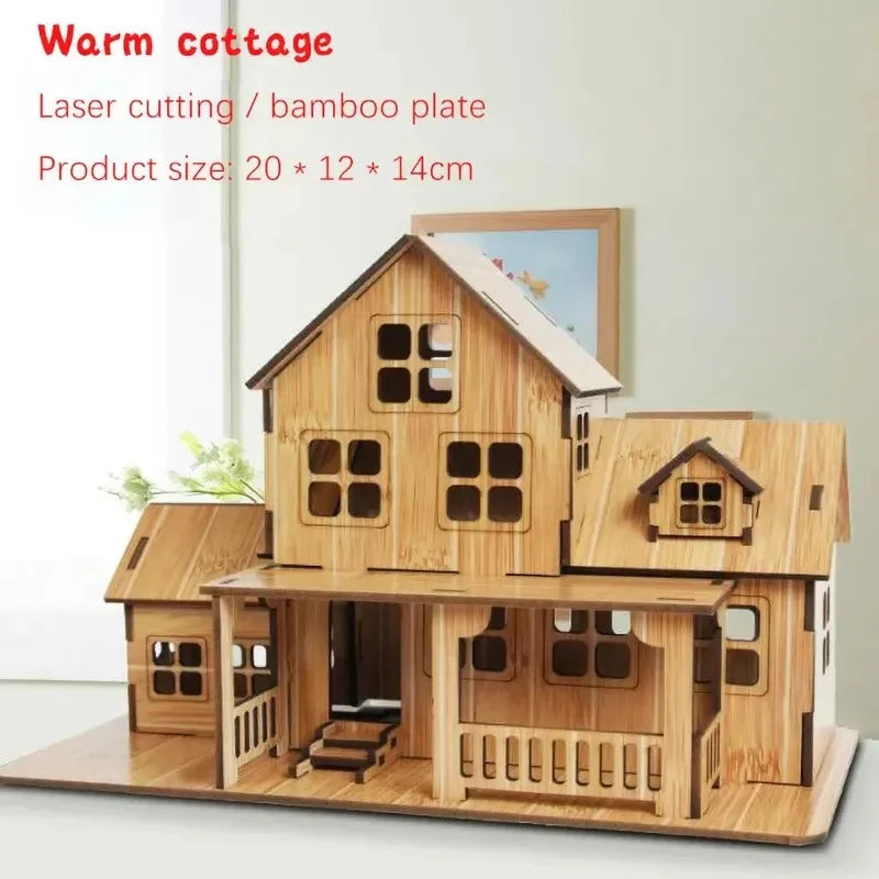 Wooden puzzle model, 3D building model, handmade DIY kit, cozy house, villa, ideal birthday gift for children and adults