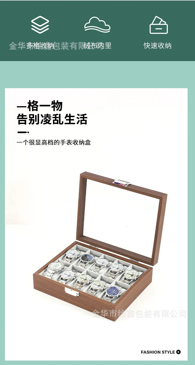 wooden watch storage and display box made of black walnut wood, multi-functional case for collecting watches, jewelry