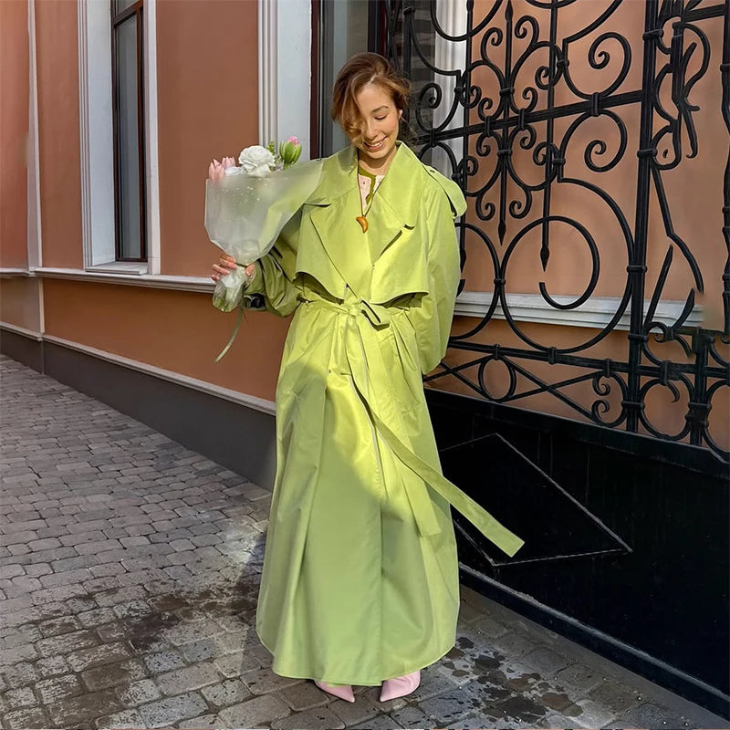 Women Lapel Lace Up Trench Coat Fashion Lace Up Full Sleeve Button Short Thin Windbreak 2026 New Lady Daily Street Outerwear