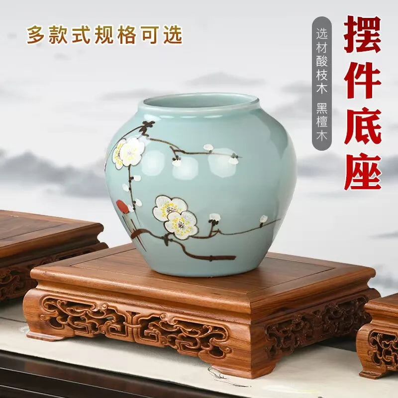 Top Wooden Pedestal Display Stand Coffee Tea Sets Miniature Base for Figurines Vases Flower Pots Incense Burner Home Decor