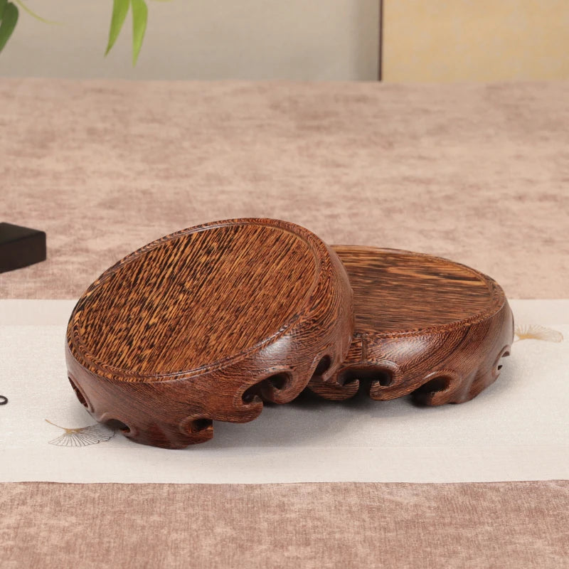 Chinese Solid Wood round Base Display Stand for Fish Tank Porcelain Teapots Buddha Figurines Valuable Craft Showcase