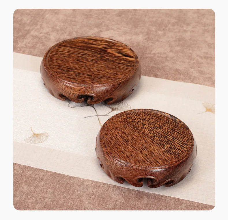 Chinese Solid Wood round Base Display Stand for Fish Tank Porcelain Teapots Buddha Figurines Valuable Craft Showcase