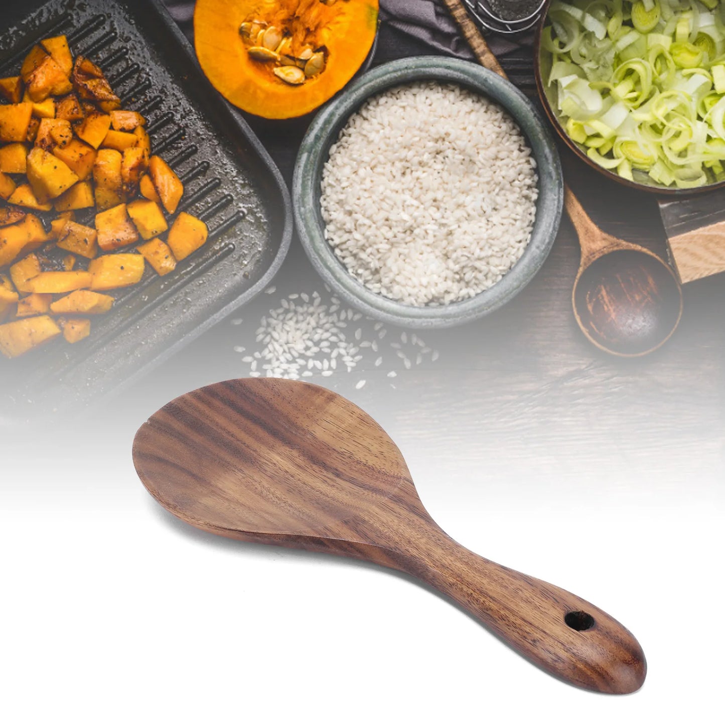Wood Rice Spoon Rice Paddle Scoop Wooden Kitchen Spoon Ladle Tablespoon Big Serving Spoon Wooden Kitchen Utensils Tableware