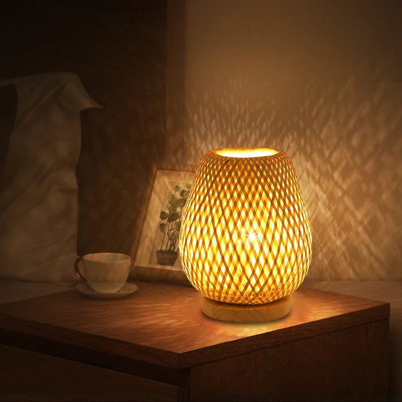 Bamboo Woven ProductsSimple Bedroom Study Table Lamp Bedside Table Lamp Bamboo art Warm Decoration Desktop Japanese Table Lamp