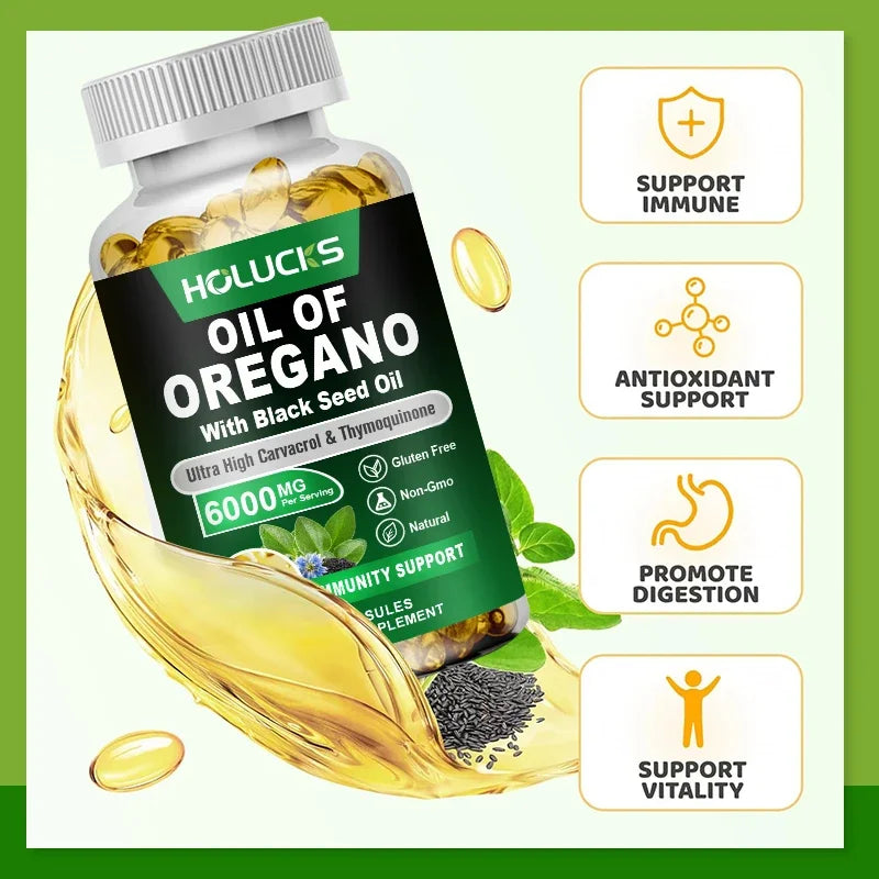 Organic Oil of Oregano Supplement, Promote Digestion, Enhance Vitality & Energy, Support Immune, Antioxidant, for Overall Health