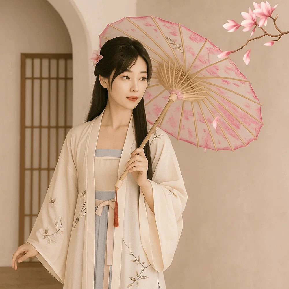 Bamboo Oil Paper Umbrella Chinese Style Handmade Hanfu Umbrella Rainproof Classical Ancient Dance Umbrella Photograph Prop