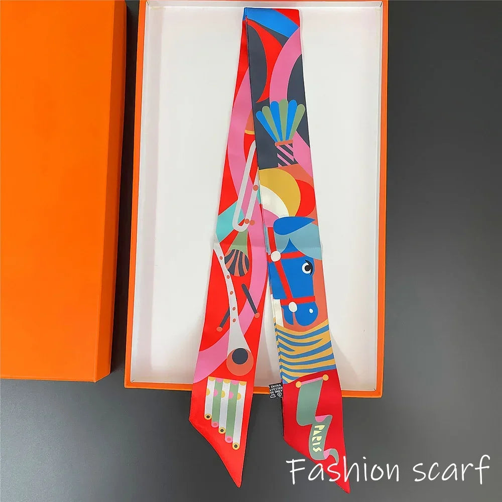 Colorful Horse Print Scarf Long Strip Ribbon Korean Style Multi-use Women Accessories Hair Bandana Bag Wrap Neckwear New Arrival