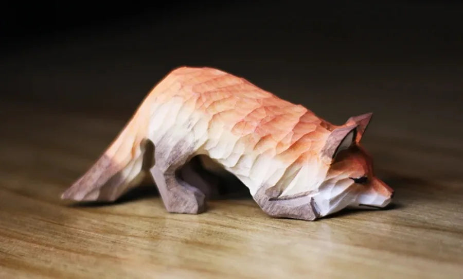 Modern Art Fox Wood Carving Ornaments Solid Wood Handicrafts Red White Foxes Home Decor Desk Decor Animal Figurine Statue