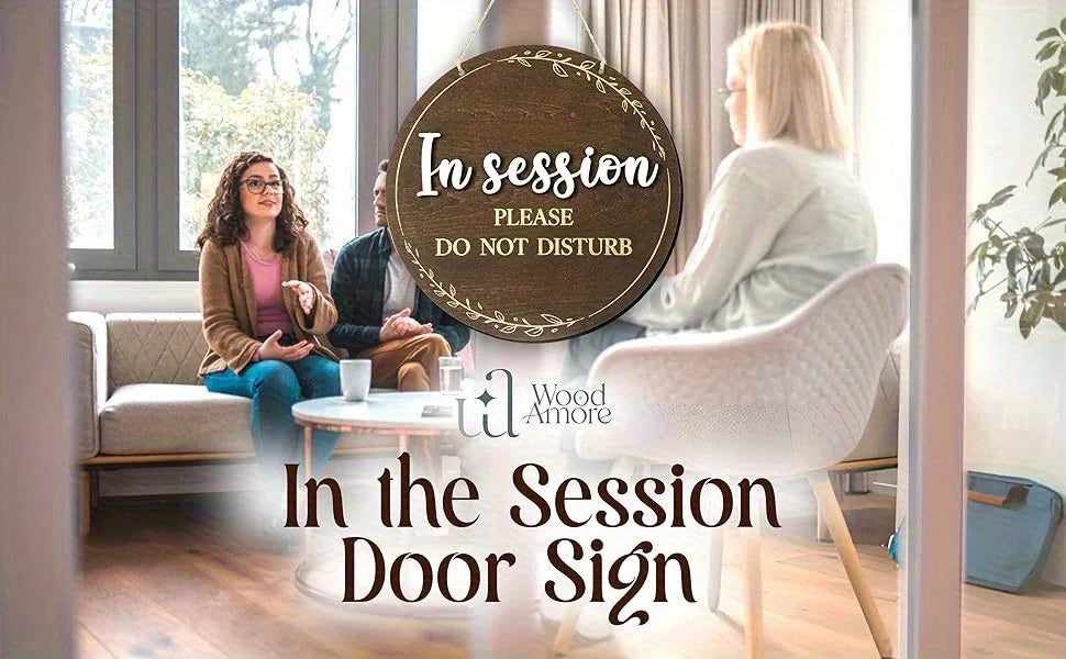 In Session - Please Do Not Disturb | Wooden Door Sign for Therapists and Massage Relax Offices - "Welcome, Knock" Design with Go