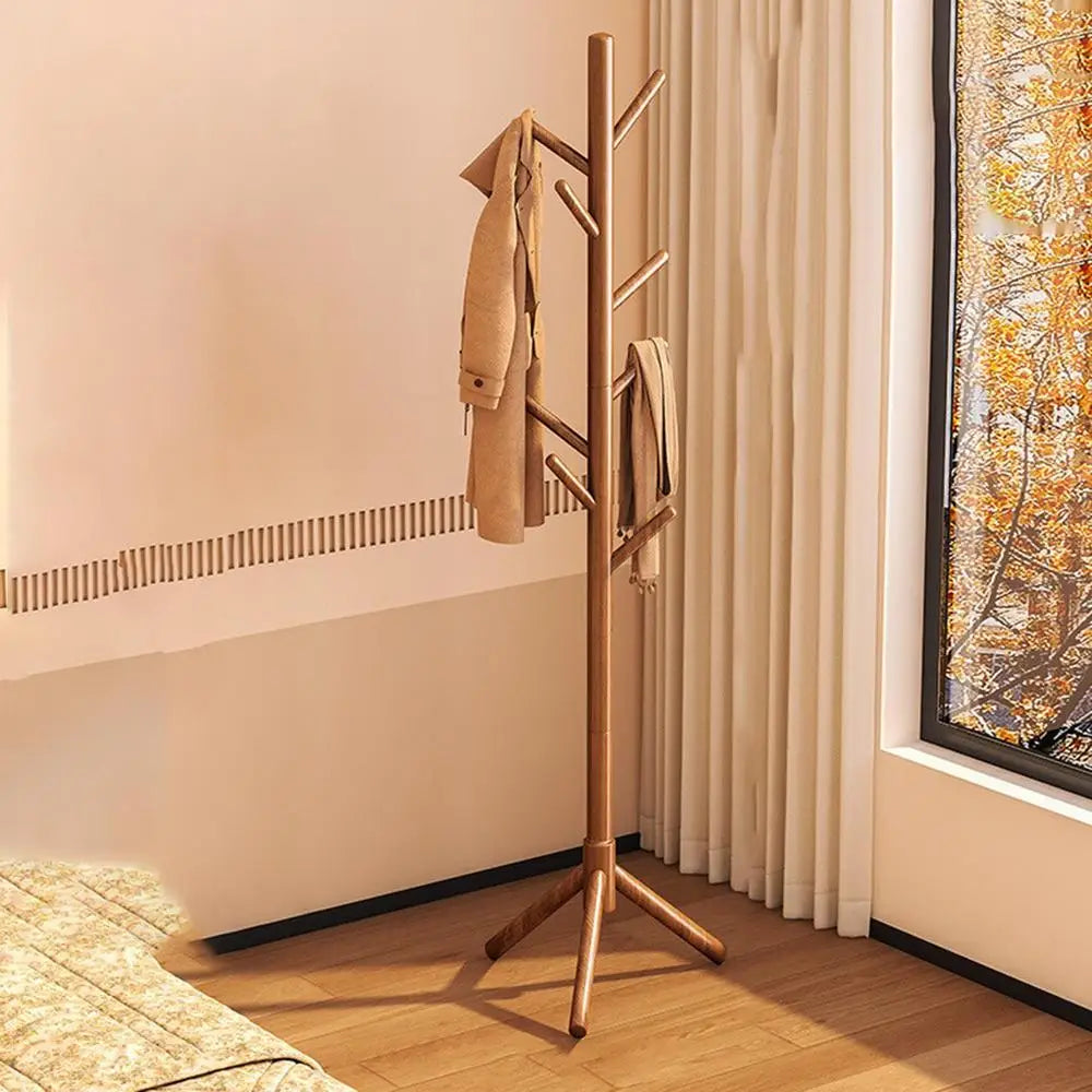 Wood Tree Coat Rack Floor Hanging Clothes Rack Clothes Rack Bedroom Hat Stand Home Furniture Drying Rack With 8 Hooks