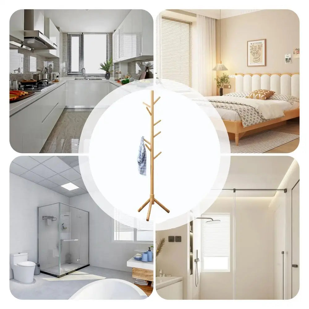 Wood Tree Coat Rack Floor Hanging Clothes Rack Clothes Rack Bedroom Hat Stand Home Furniture Drying Rack With 8 Hooks