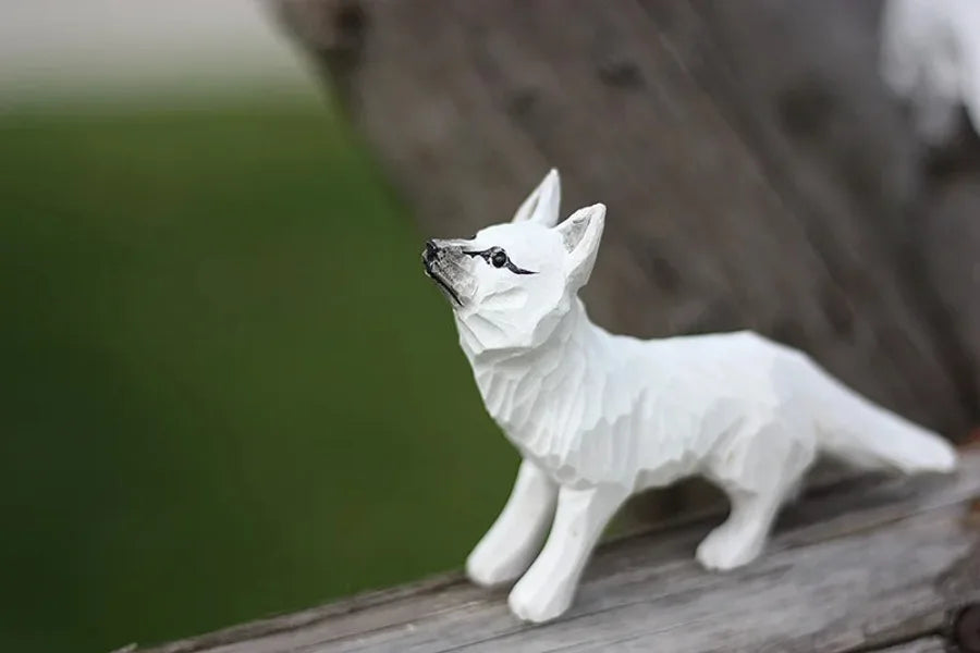 Modern Art Fox Wood Carving Ornaments Solid Wood Handicrafts Red White Foxes Home Decor Desk Decor Animal Figurine Statue