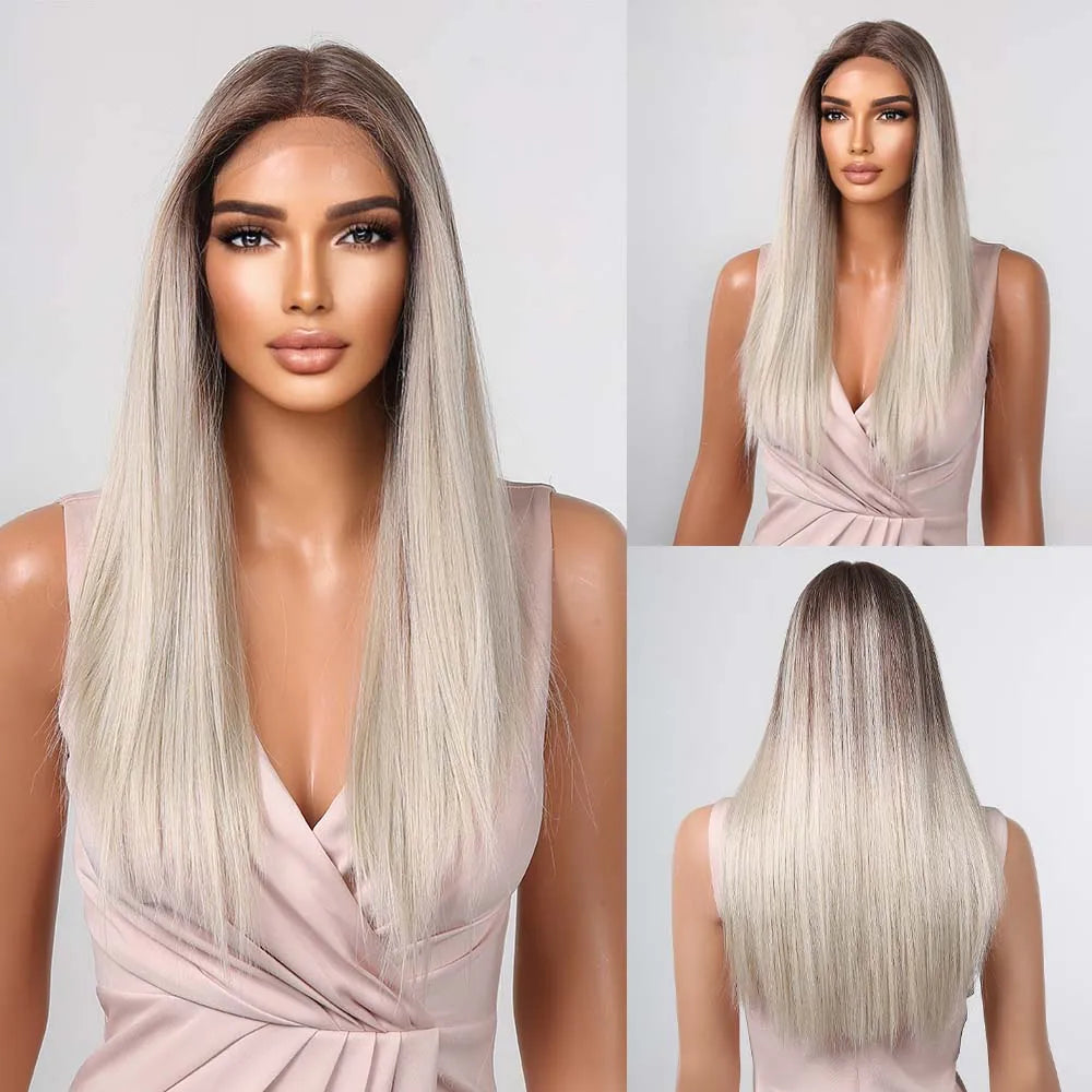 Synthetic Lace Front Hair Wig Brown Blonde Long Straight Lace Wigs for Black Women Natural Heat Resistant Cosplay Party Wig